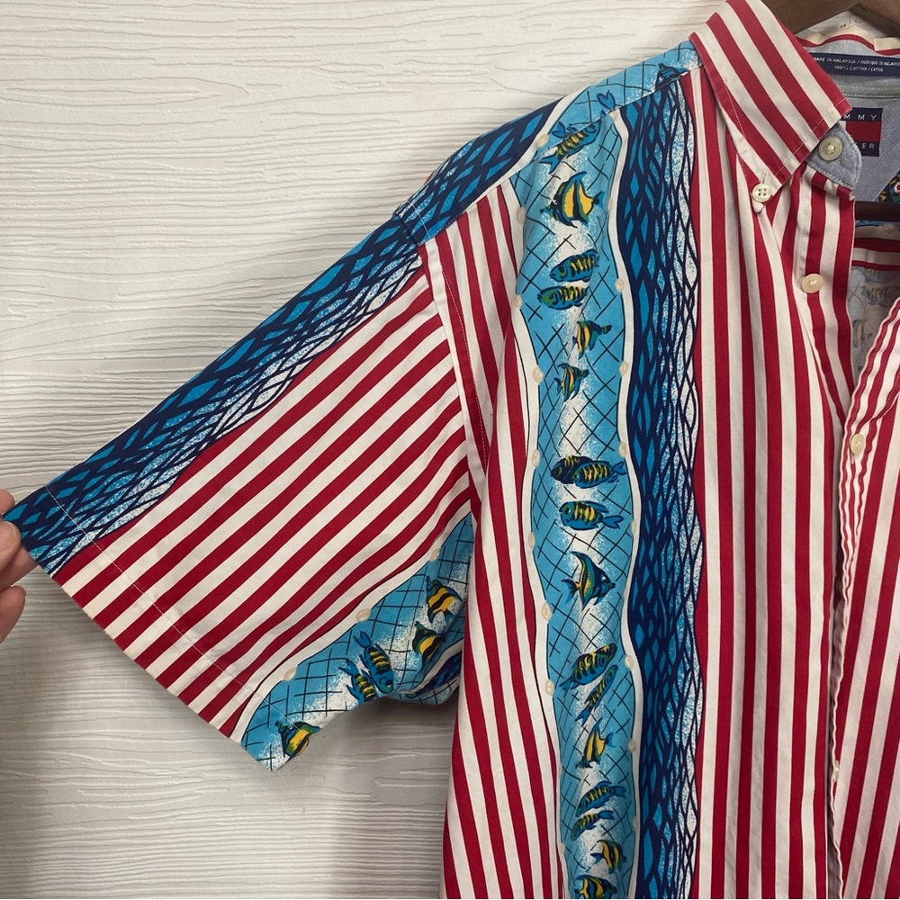 Vintage Tommy Hilfiger Red, White & Blue Fish Button Down - Picture 5 of 10